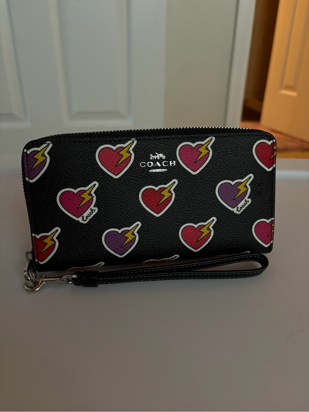 Coach Long Zip Wallet with wrist strap Hearts and Bolt Special Edition